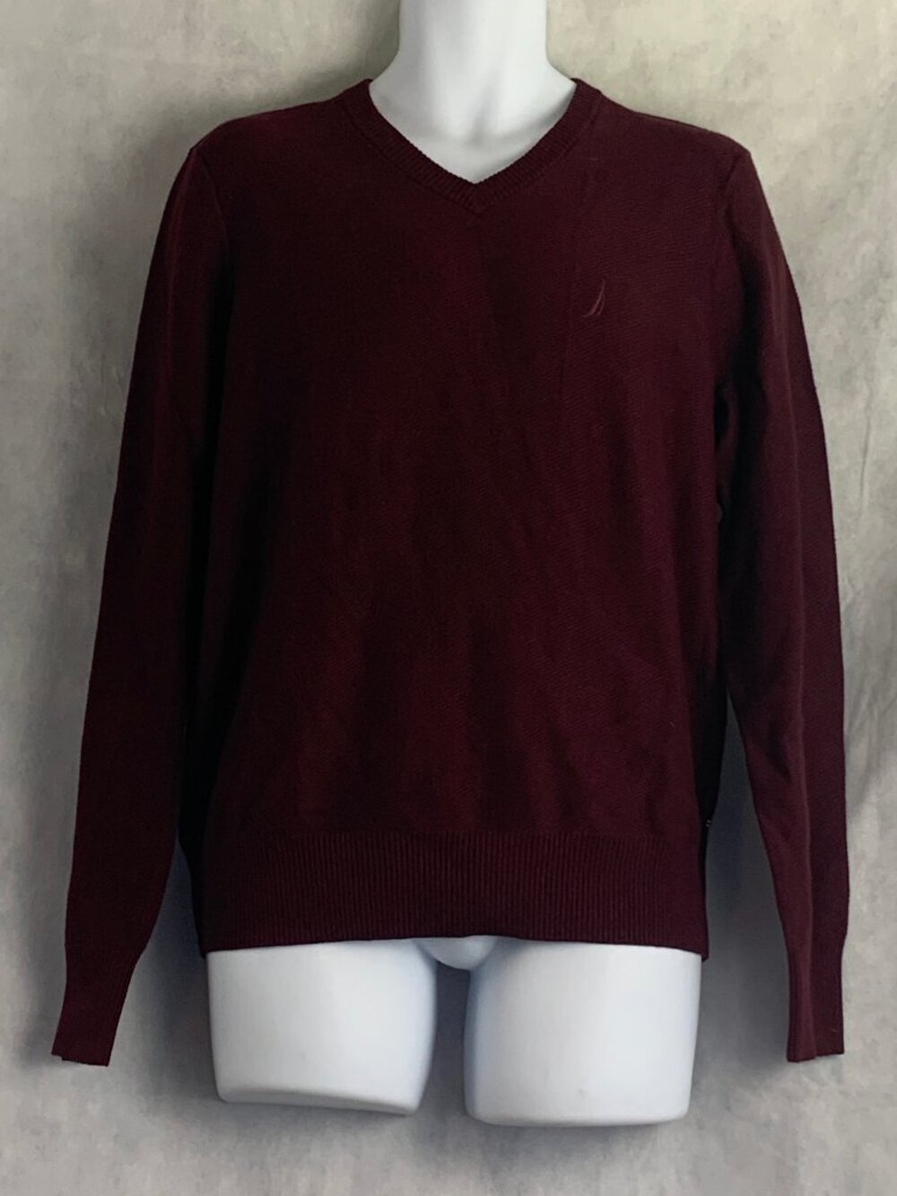 Nautica Men's Cotton Blend Textured V-Neck Pullover Sweater, Burgundy Red, Small